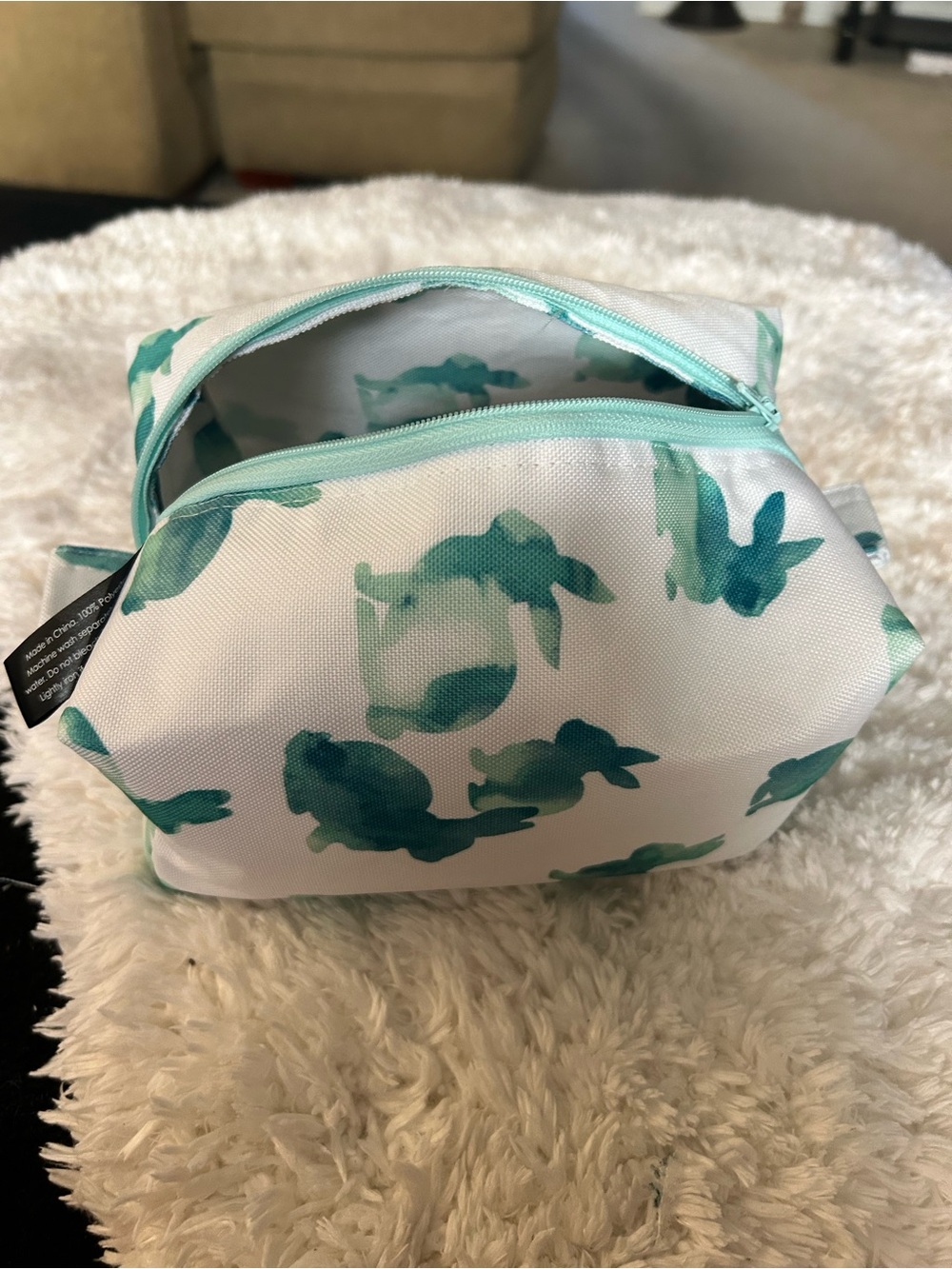 Aqua Bunny Print Cosmetic Bag